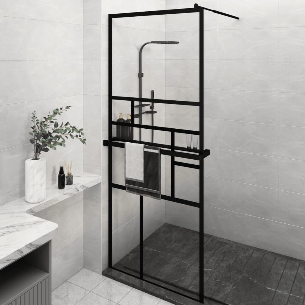 Vidaxl walk-in walk-in wall con scaffale 80x195 cm ESG-Glas Alluminium nero
