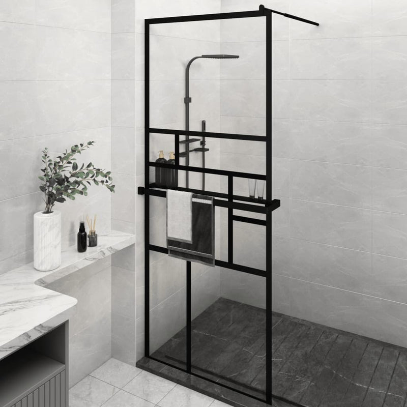 Vidaxl walk-in walk-in wall con scaffale 80x195 cm ESG-Glas Alluminium nero