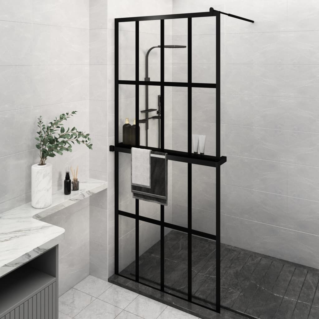 Vidaxl walk-in walk-in muro con scaffale 90x195 cm ESG-glas Alluminio nero