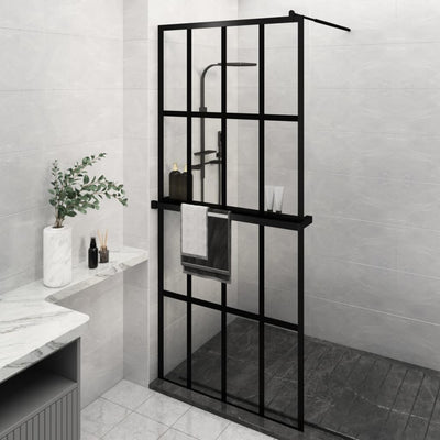 Vidaxl walk-in walk-in muro con scaffale 90x195 cm ESG-glas Alluminio nero