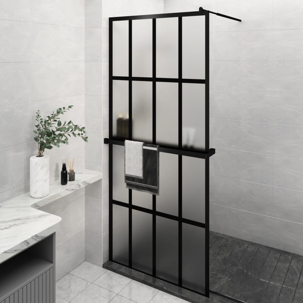 Vidaxl walk-in walk-in muro con scaffale 90x195 cm ESG-glas Alluminio nero