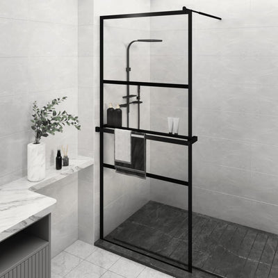 Vidaxl walk-in walk-in muro con scaffale 90x195 cm ESG-glas Alluminio nero