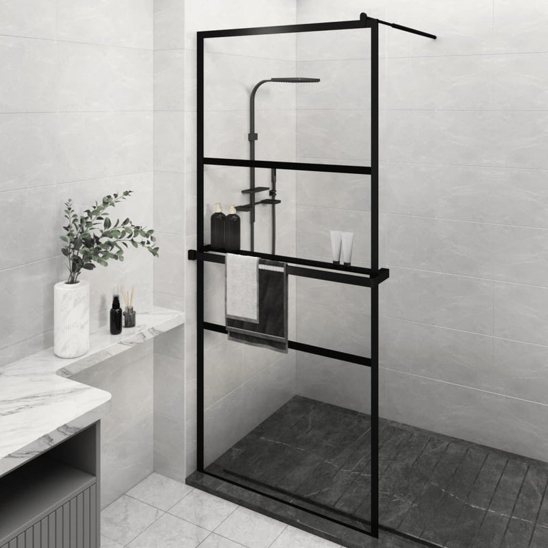 Vidaxl walk-in walk-in muro con scaffale 90x195 cm ESG-glas Alluminio nero