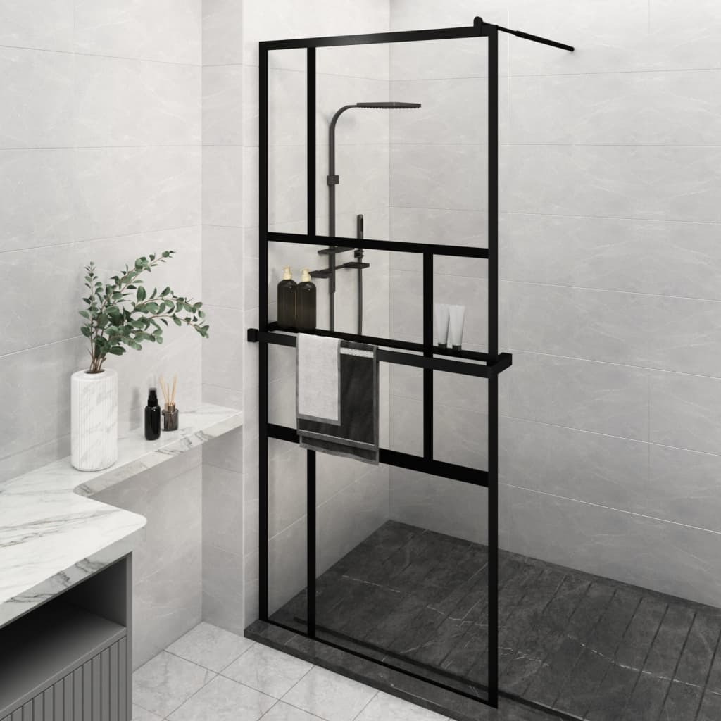 Vidaxl walk-in walk-in muro con scaffale 90x195 cm ESG-glas Alluminio nero