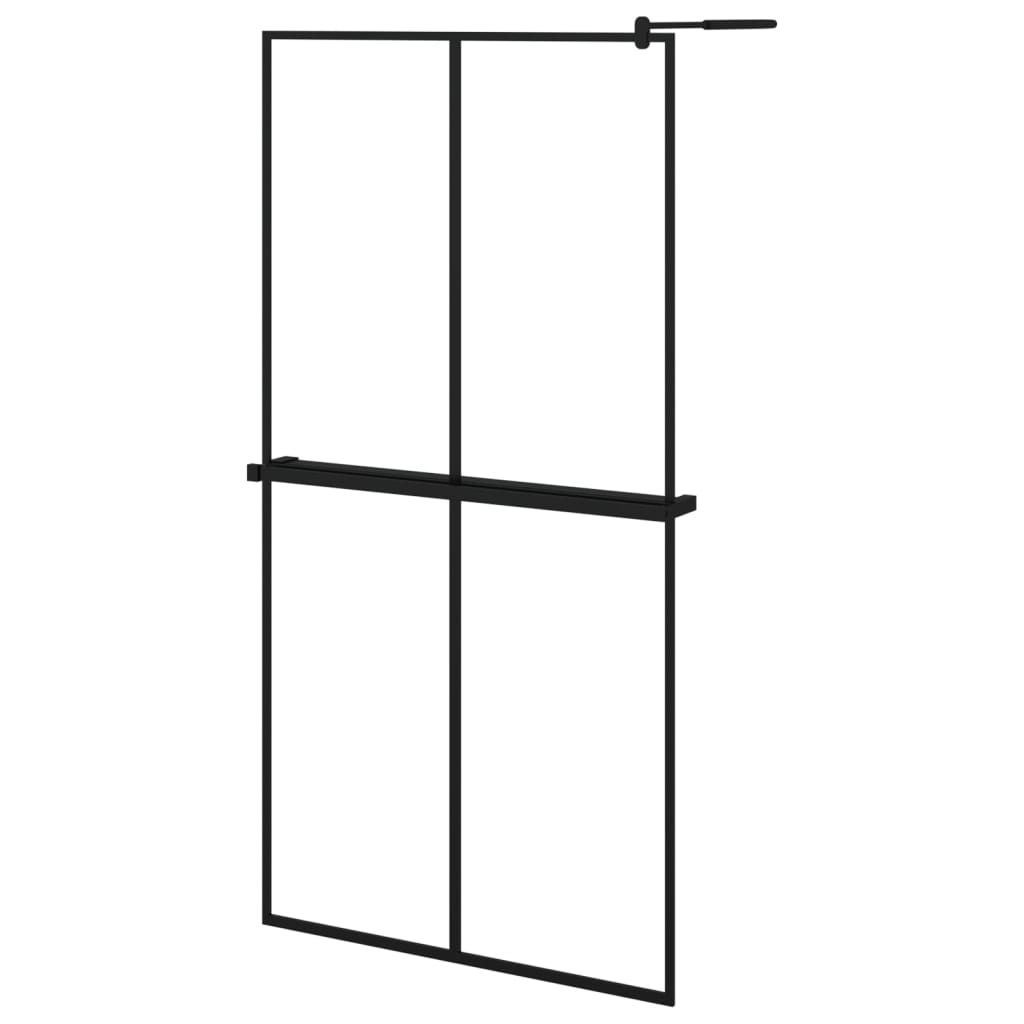 Muro de ducha Vidaxl con estante 100x195 cm ESG-GLAS Aluminio Negro