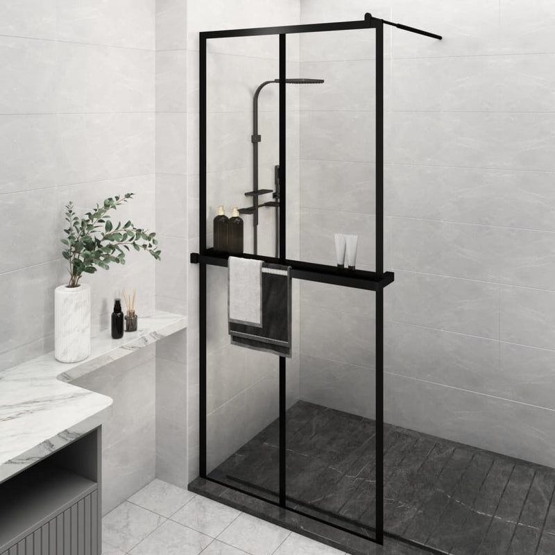 Vidaxl Walk-In Shower Wall con scaffale 100x195 cm ESG-Glas Alluminium nero