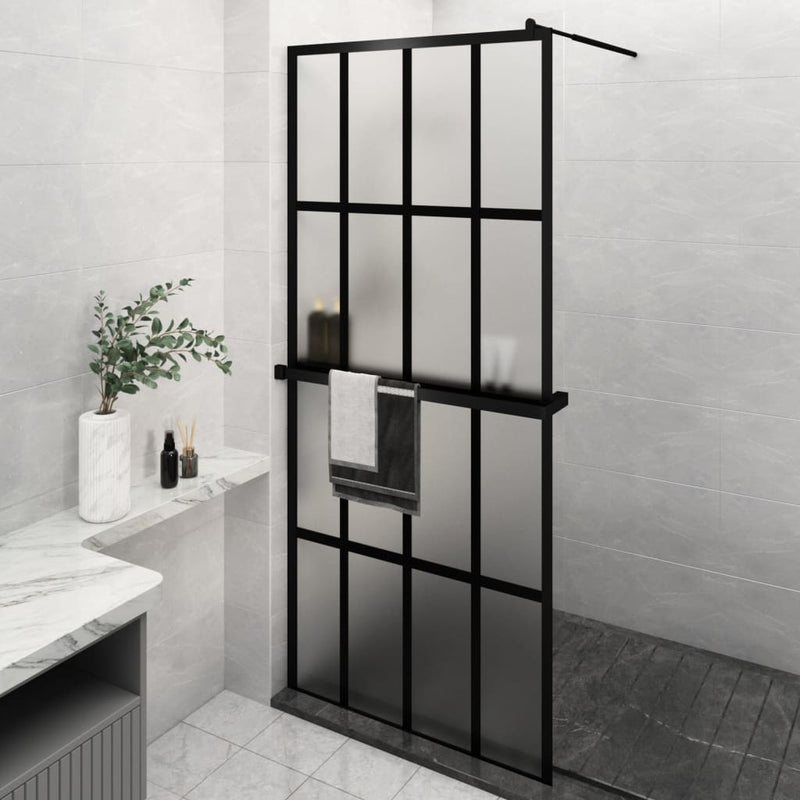 Vidaxl Walk-In Shower Wall con scaffale 100x195 cm ESG-Glas Alluminium nero