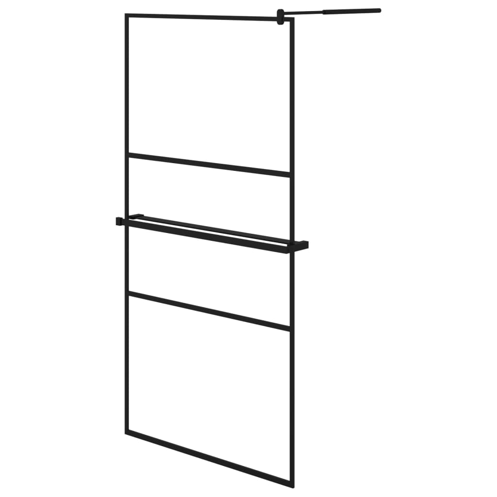Muro de ducha Vidaxl con estante 100x195 cm ESG-GLAS Aluminio Negro