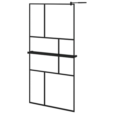 Vidaxl Walk-In Shower Wall con scaffale 100x195 cm ESG-Glas Alluminium nero