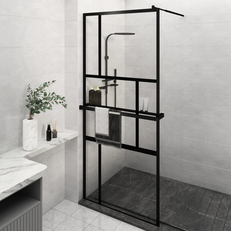 Vidaxl Walk-In Shower Wall con scaffale 100x195 cm ESG-Glas Alluminium nero