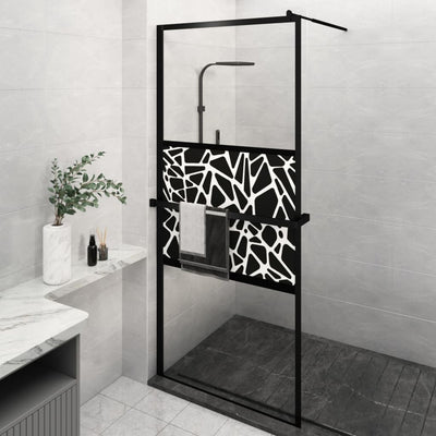 Vidaxl Walk-In Shower Wall con scaffale 100x195 cm ESG-Glas Alluminium nero