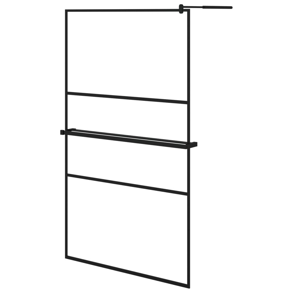 Vidaxl Walk-In Shower Wall con scaffale 115x195 cm ESG-Glas Alluminio nero
