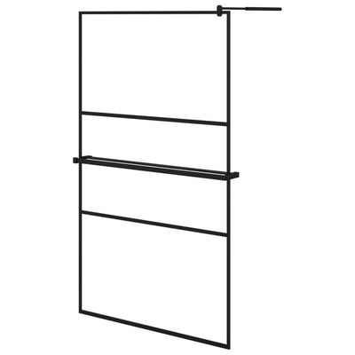 Vidaxl Walk-In Shower Wall con scaffale 115x195 cm ESG-Glas Alluminio nero