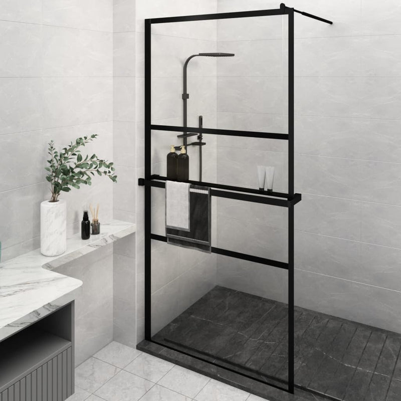Muro de ducha Vidaxl con estante 115x195 cm ESG-GLAS Aluminio Negro