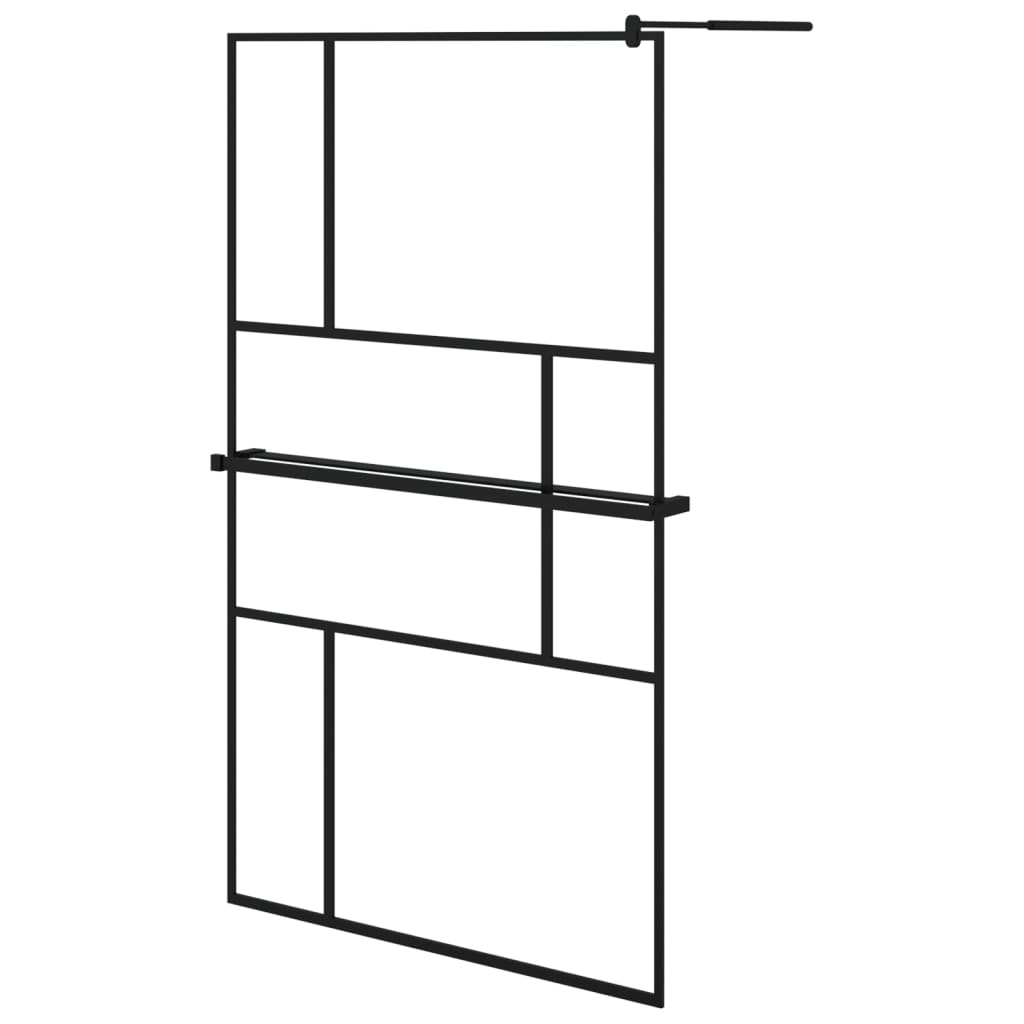 Vidaxl Walk-In Shower Wall con scaffale 115x195 cm ESG-Glas Alluminio nero