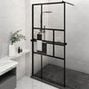 Vidaxl Walk-In Shower Wall con scaffale 115x195 cm ESG-Glas Alluminio nero