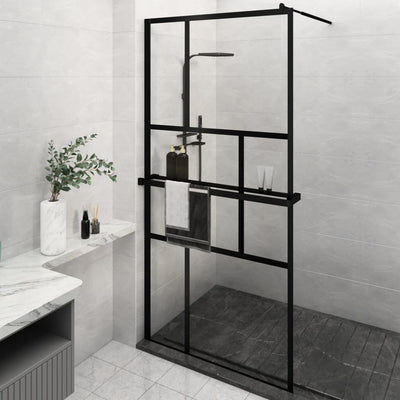 Vidaxl Walk-In Shower Wall con scaffale 115x195 cm ESG-Glas Alluminio nero