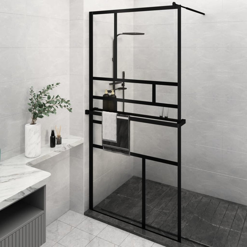 Muro de ducha Vidaxl con estante 115x195 cm ESG-GLAS Aluminio Negro