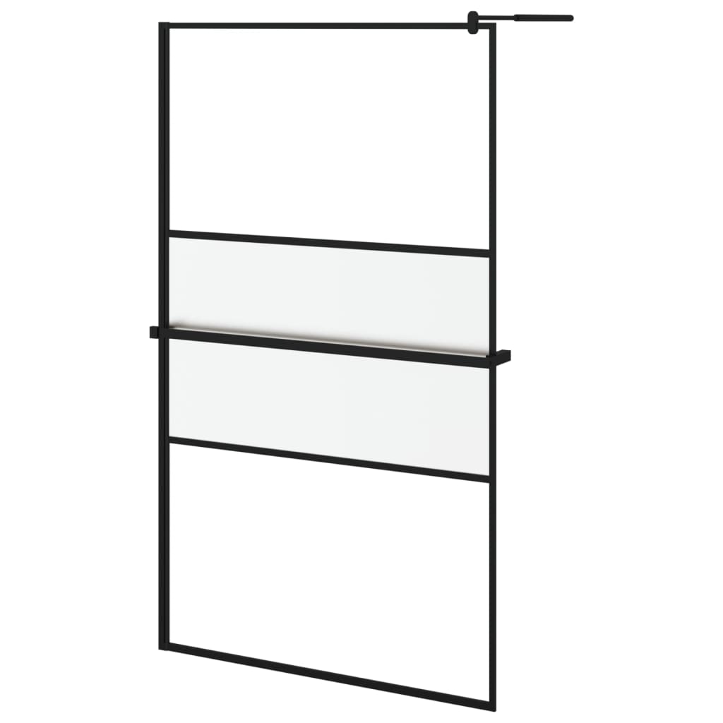 Vidaxl Walk-In Shower Wall con scaffale 115x195 cm ESG-Glas Alluminio nero