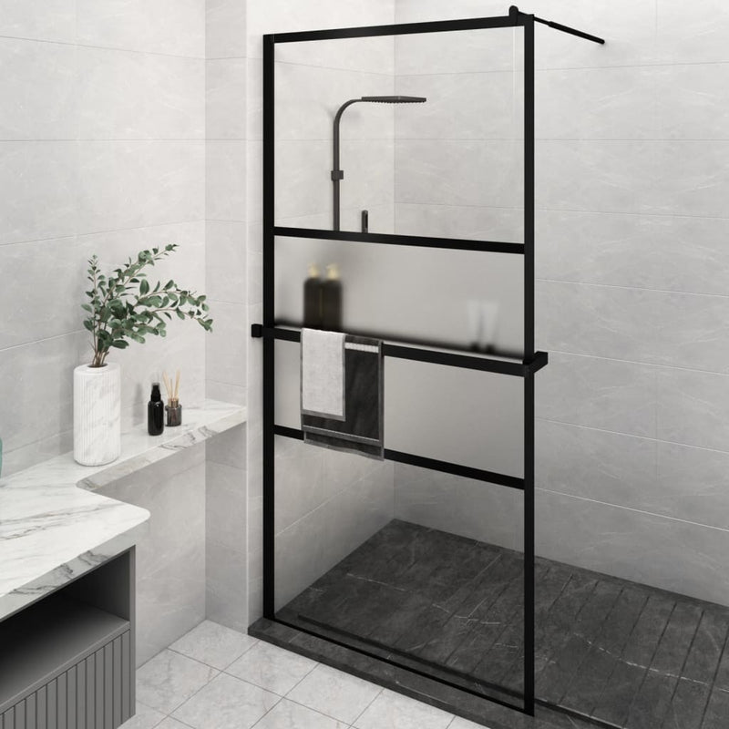 Vidaxl Walk-In Shower Wall con scaffale 115x195 cm ESG-Glas Alluminio nero