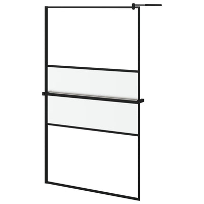 Vidaxl Walk-In Shower Wall con scaffale 115x195 cm ESG-Glas Alluminio nero