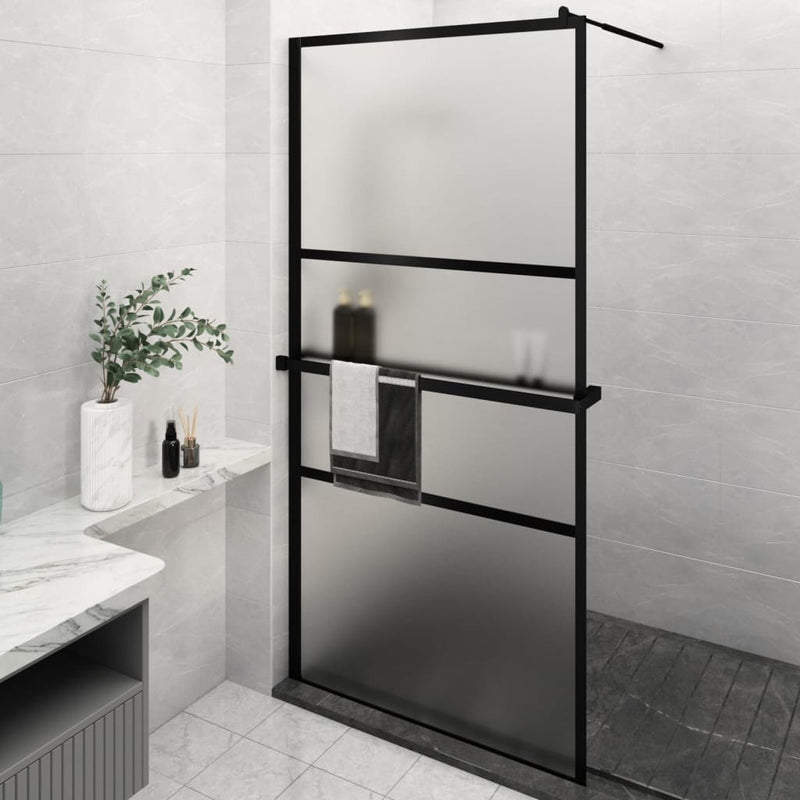 Vidaxl Walk-In Shower Wall con scaffale 115x195 cm ESG-Glas Alluminio nero