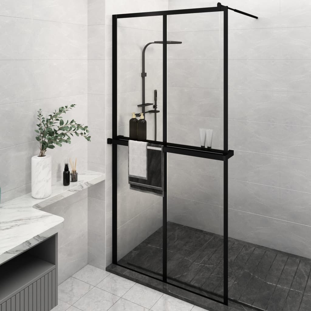 Muro de ducha Vidaxl con estante 118x190 cm ESG-GLAS Aluminio Negro