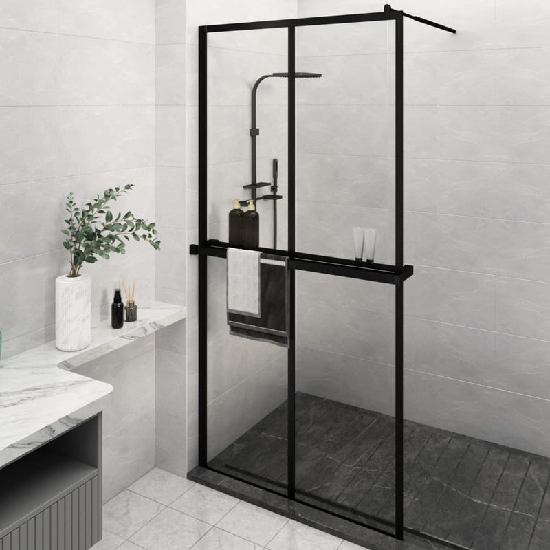 Muro de ducha Vidaxl con estante 118x190 cm ESG-GLAS Aluminio Negro