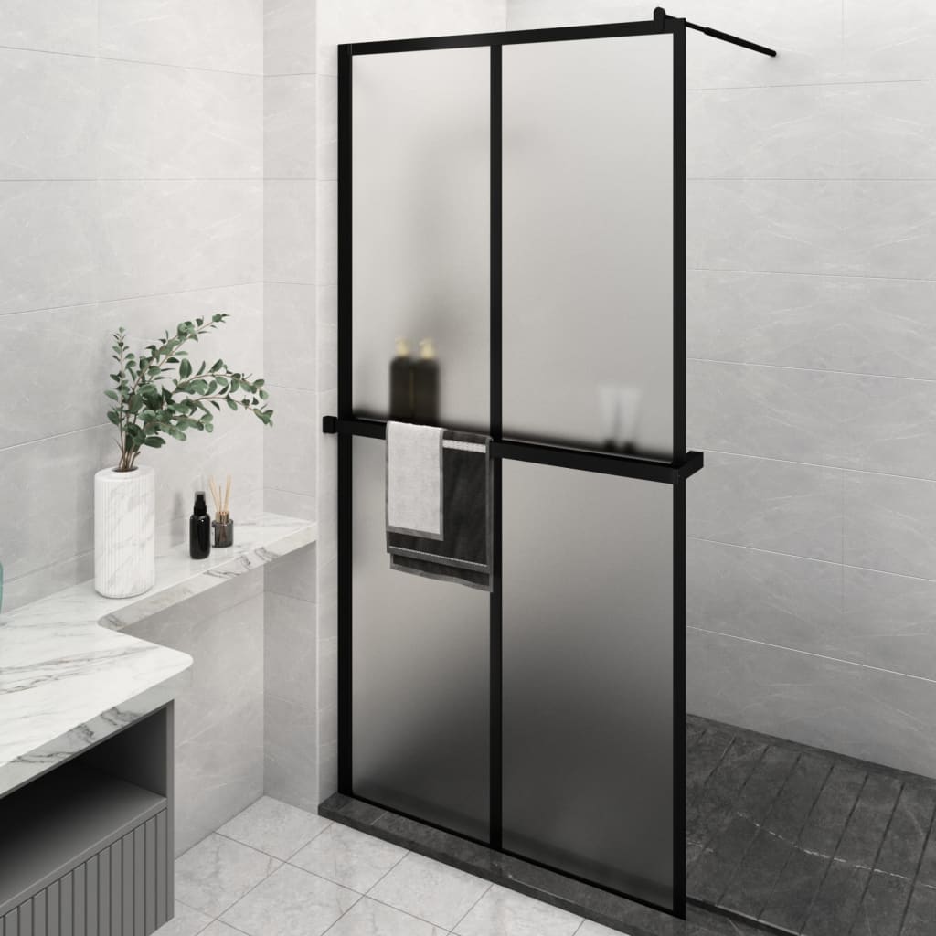 Vidaxl Walk-In Shower Wall con scaffale 118x190 cm ESG-Glas Alluminio nero