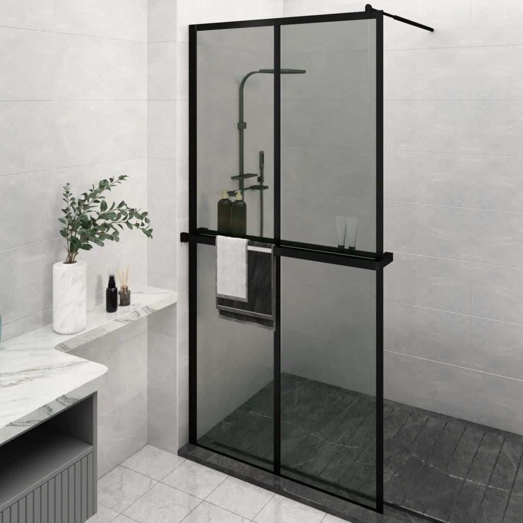 Muro de ducha Vidaxl con estante 118x190 cm ESG-GLAS Aluminio Negro