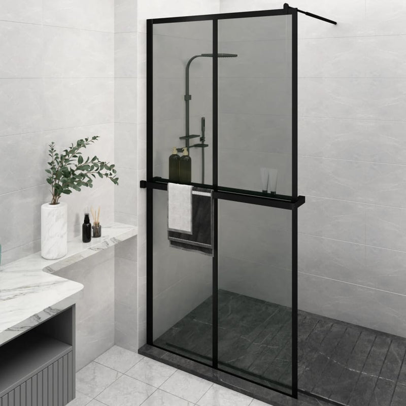 Muro de ducha Vidaxl con estante 118x190 cm ESG-GLAS Aluminio Negro