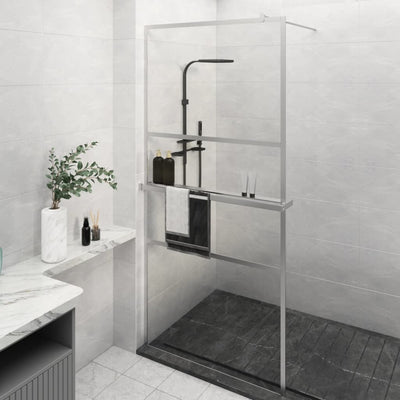 Vidaxl Walk-In Show-In Wall with Shelf 100x195 cm ESG-Glas Aluminium Chromium