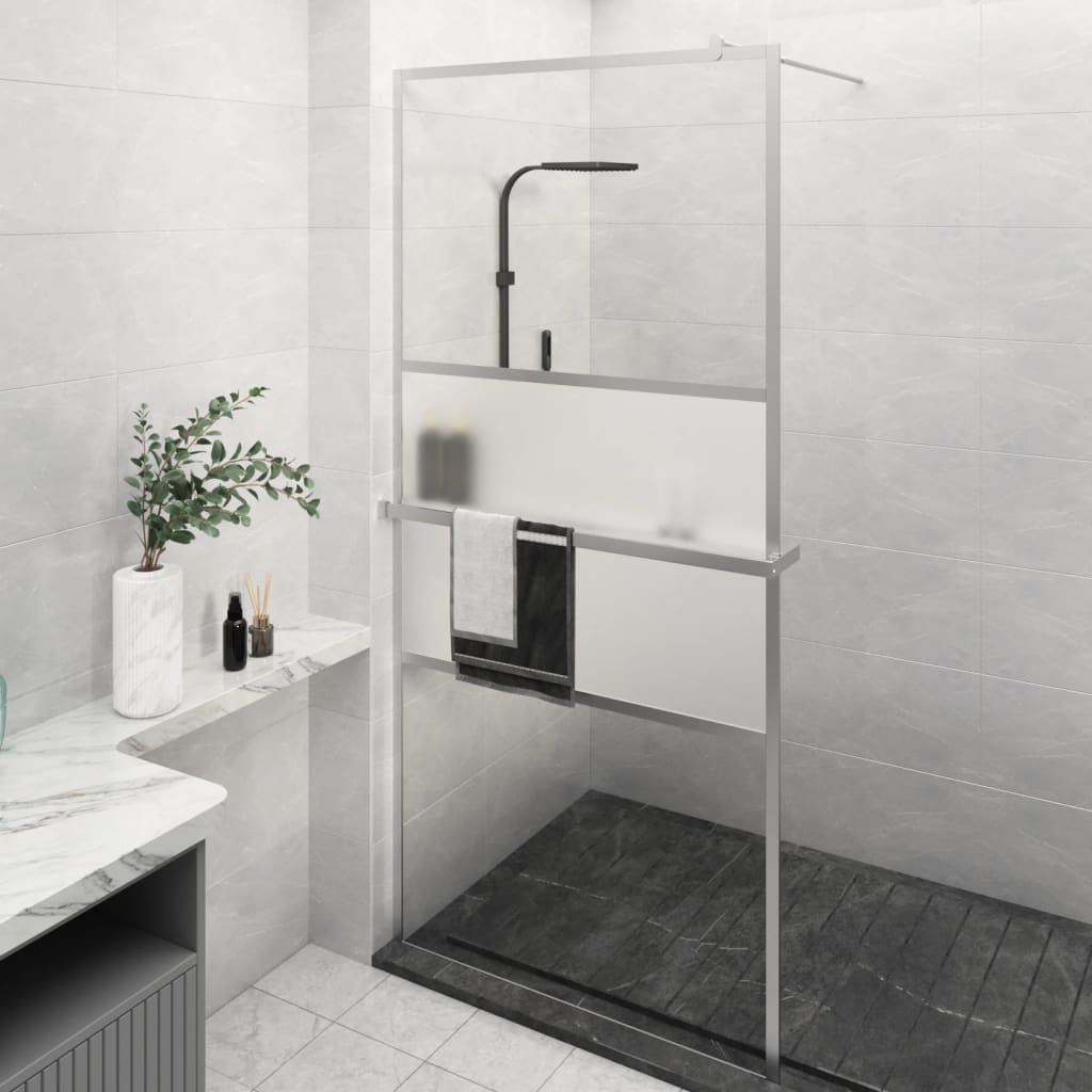 Vidaxl Walk-In Show-In Wall with Shelf 100x195 cm ESG-Glas Aluminium Chromium