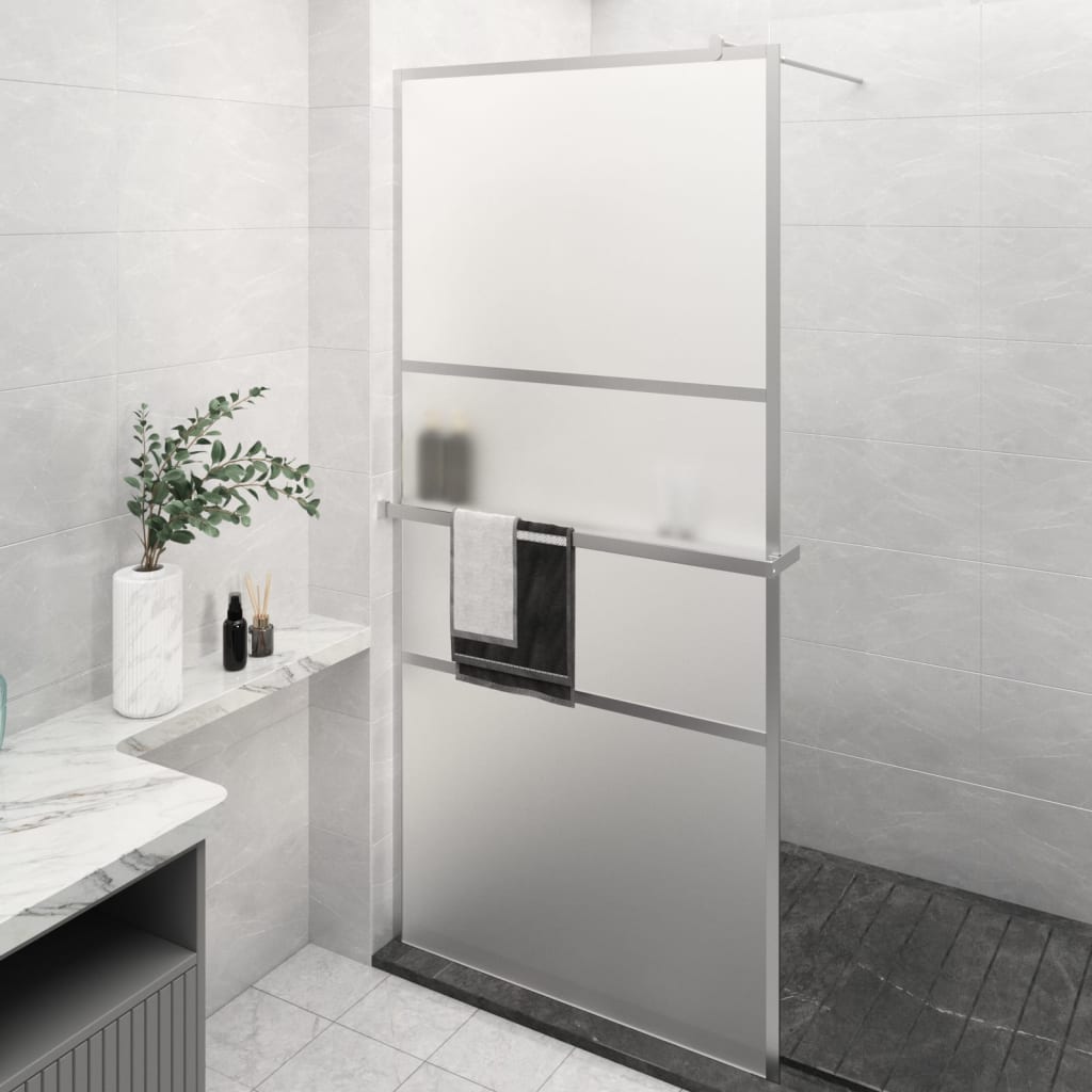 Vidaxl Walk-In Show-In Wall with Shelf 100x195 cm ESG-Glas Aluminium Chromium