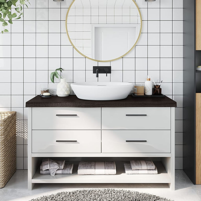 Vidaxl Washbasin Tabla 100x30x (2-6) CM Mada maciza tratada marrón oscuro
