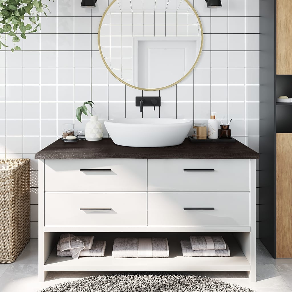 Vidaxl Washbasin Tabla 100x50x (2-4) CM Mada maciza tratada marrón oscuro
