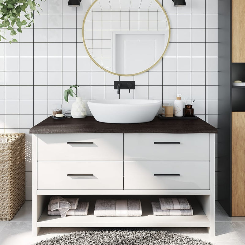 Vidaxl Washbasin Tabla 100x50x (2-4) CM Mada maciza tratada marrón oscuro