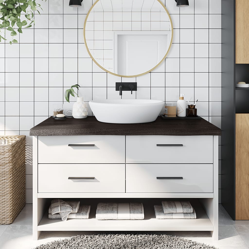Vidaxl Washbasin Tabla 100x50x (2-6) CM Mada maciza tratada marrón oscuro