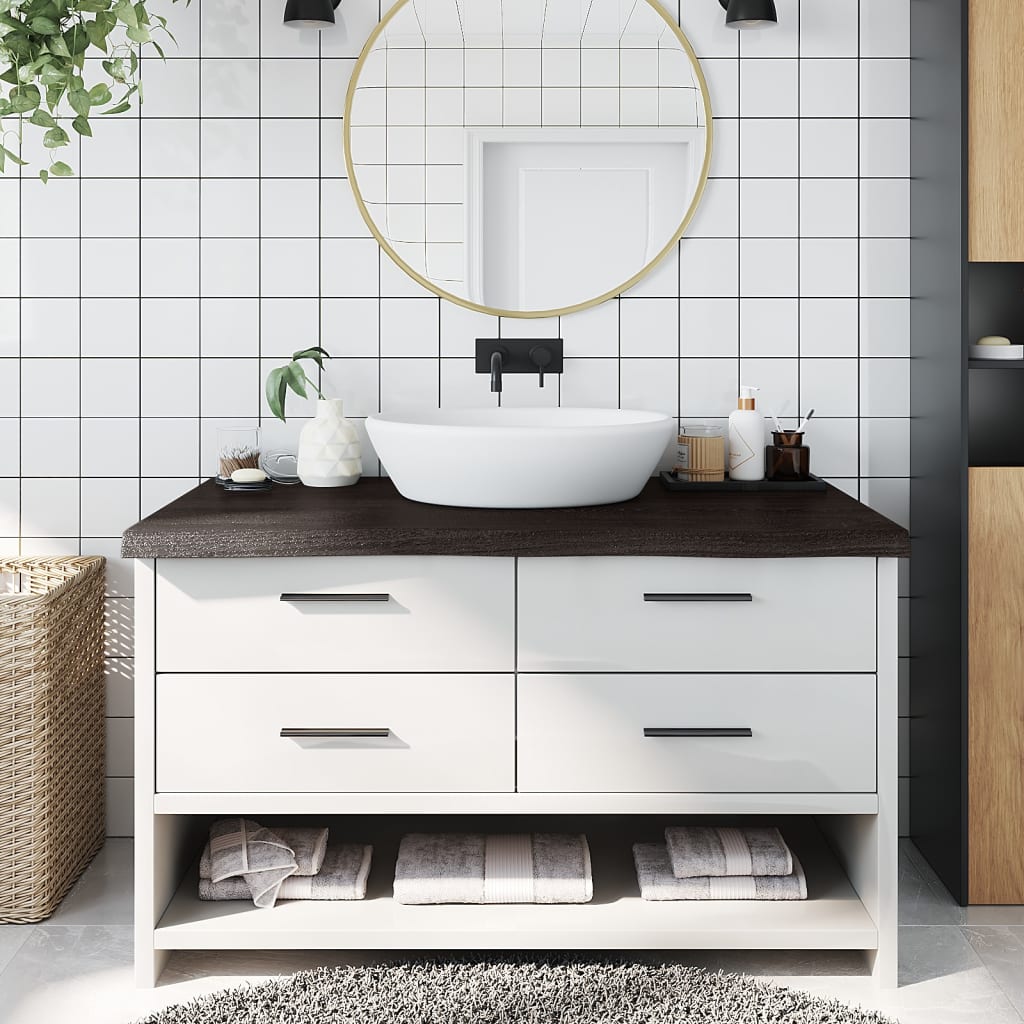 Vidaxl Washbasin Tabla 100x60x (2-6) CM Mada maciza tratada marrón oscuro