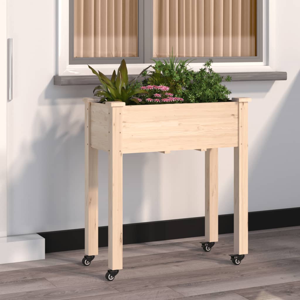Jardinera vidaxx con ruedas 71x37x80 cm madera maciza de pino