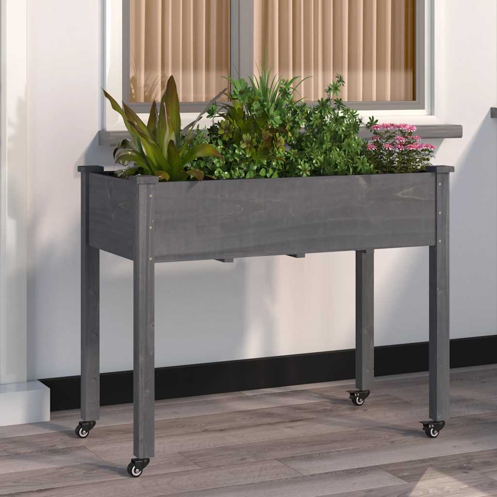 Fioriera Vidaxx su ruote 118x59x80 cm in legno massello di pino grigio