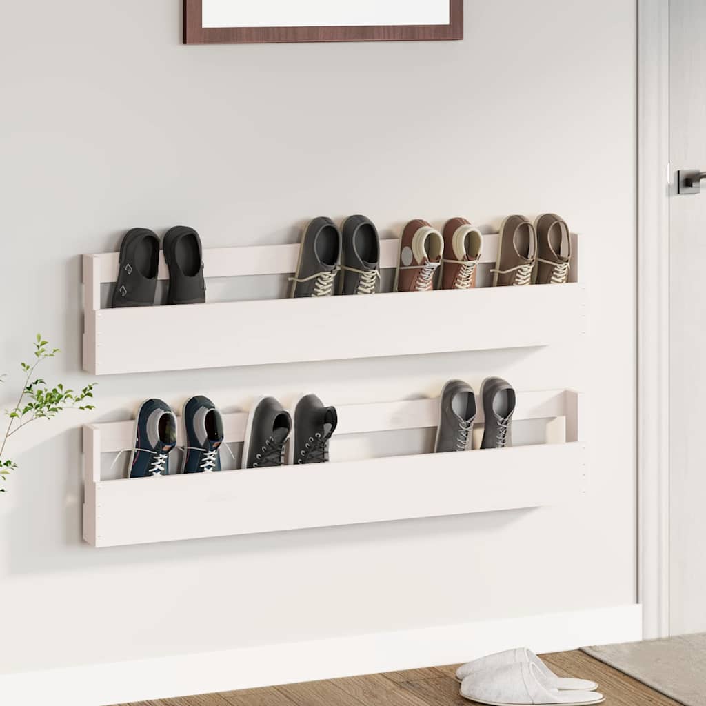 Vidaxl Racks de zapatos de pared 2 PC 110x9x23 cm Pino sólido blanco blanco