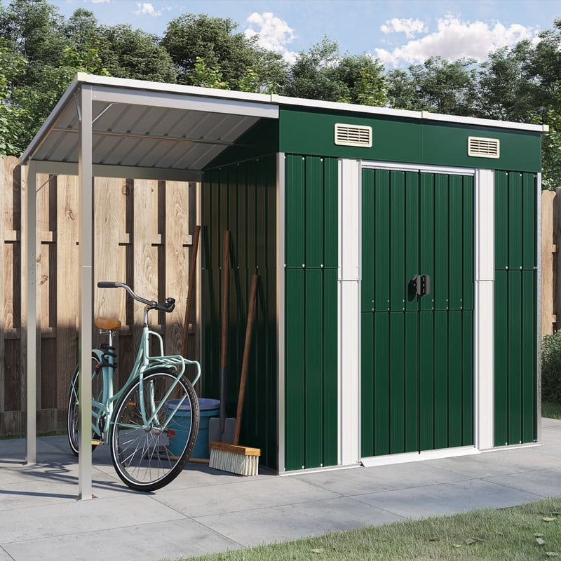 Vidaxl Garden capannone con tetto esteso 277x110.5x181 cm in acciaio verde