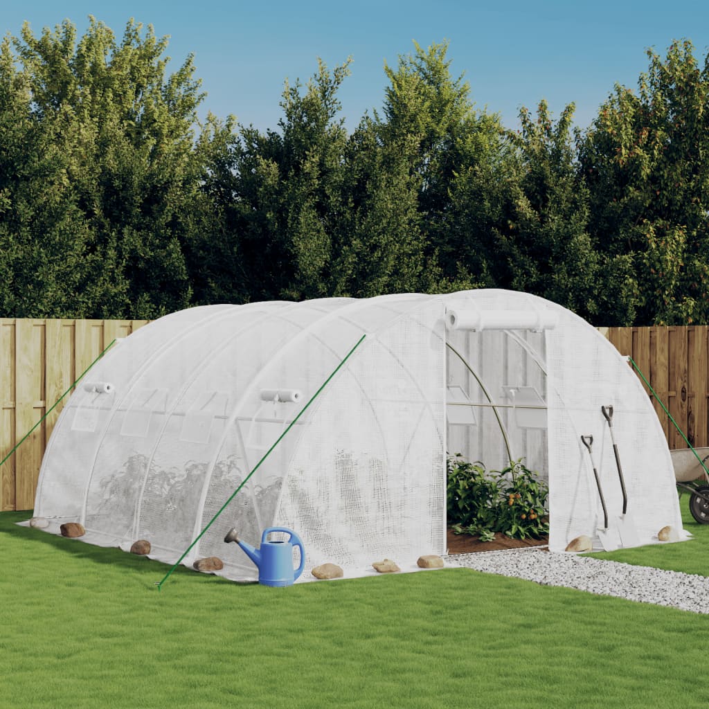 Vidaxl kas met stalen frame wit 16 m² 4x4x2 m