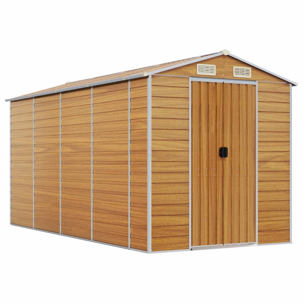 Vidaxl Garden Shed 191x385x198 cm de acero galvanizado marrón claro