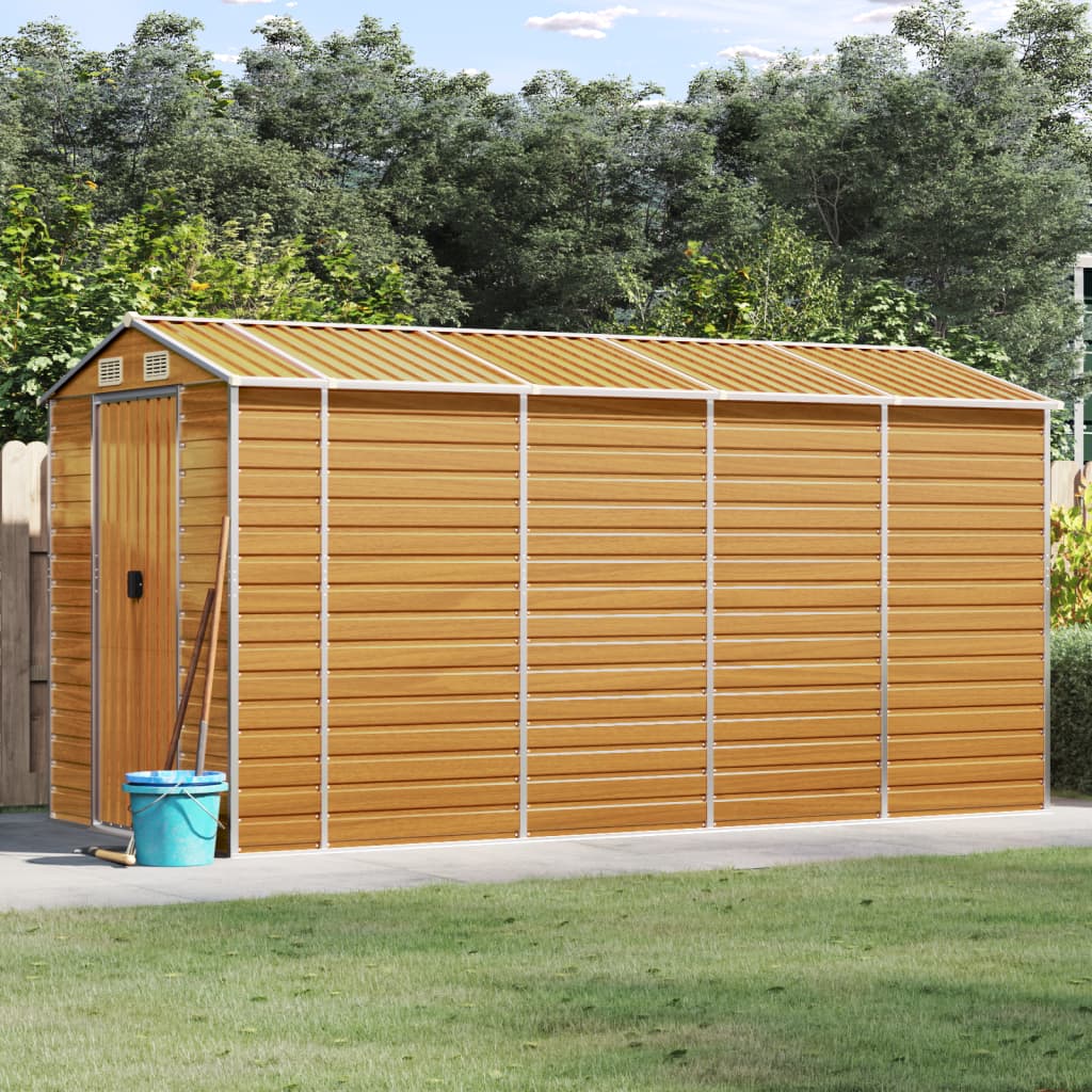 Vidaxl Garden Shed 191x385x198 cm de acero galvanizado marrón claro