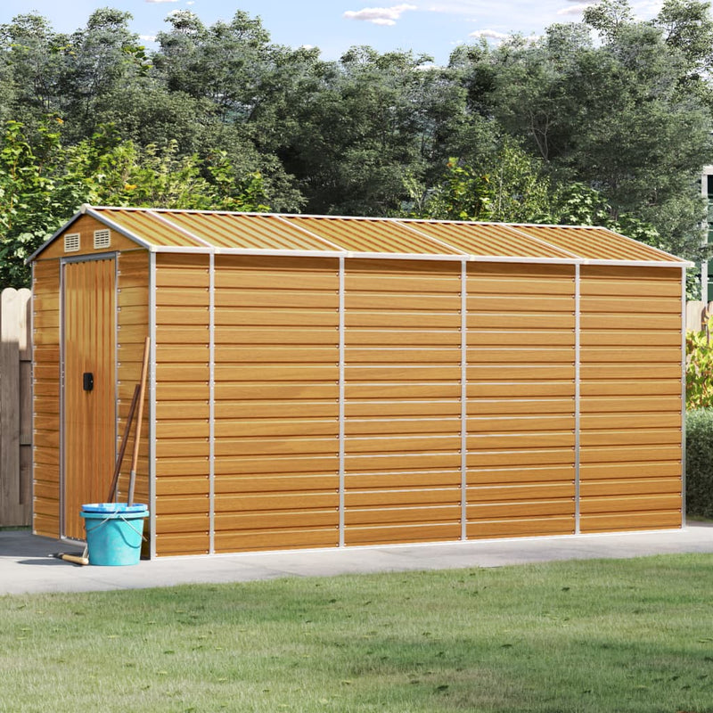 Vidaxl Garden Shed 191x385x198 cm de acero galvanizado marrón claro