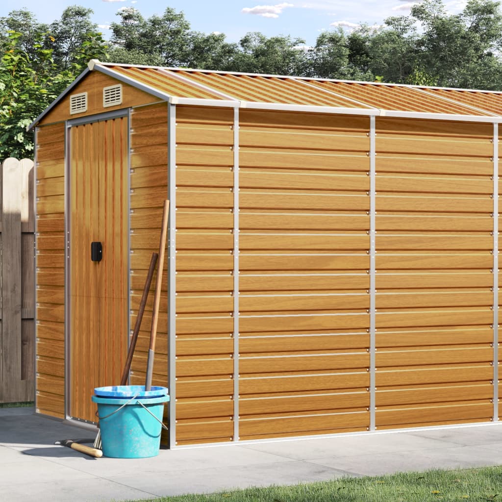 Vidaxl Garden Shed 191x470x198 cm de acero galvanizado marrón claro