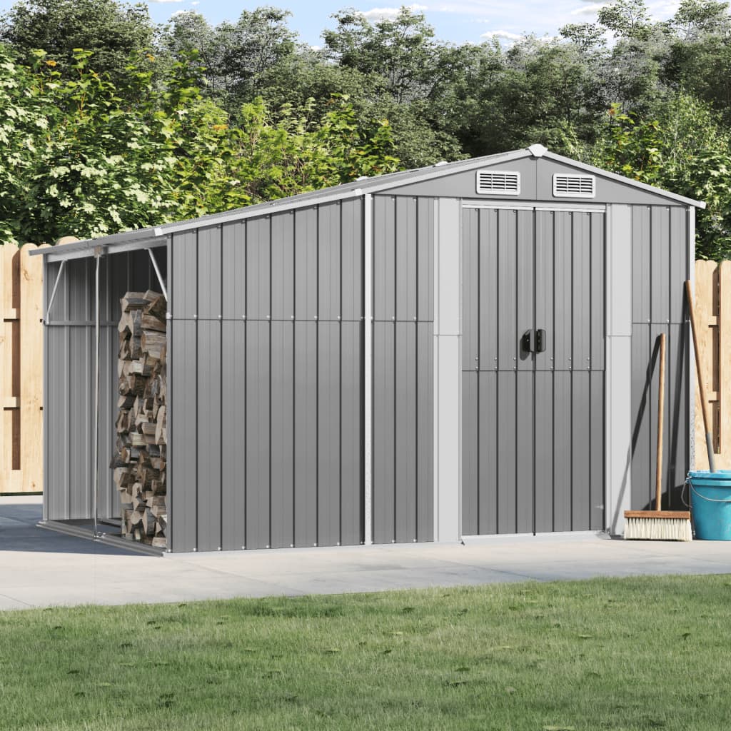 Vidaxl Garden Shed 277x192.5x179 cm de acero galvanizado gris
