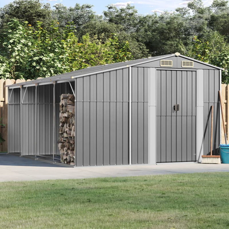 Vidaxl Garden Shed 277x365.5x179 cm de acero galvanizado gris